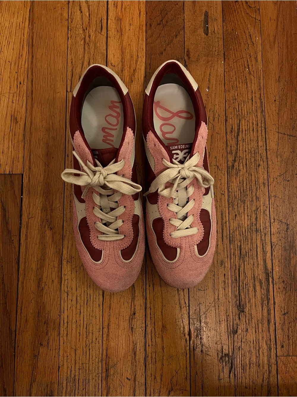 Sam Edelman Pink and Burgundy Suede Lace-Up Sneakers